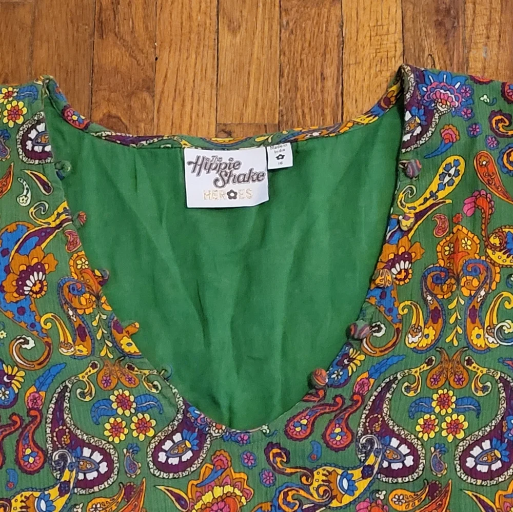 The Hippie Shake Green Paisley Lady Of The Canyon Maxi Dress Size US 12 UK 16 XL - Picture 5 of 7